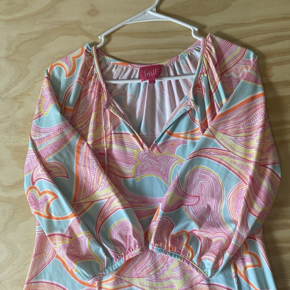 Britt Ryan Sz Sm Tunic Cover Up Bright Colors Paisley Coastal Prep Resortwear